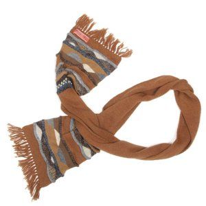 Super Fine Alpaca Scarf Brown Woven Wavey Striped Hem Fringe Made in Peru /175